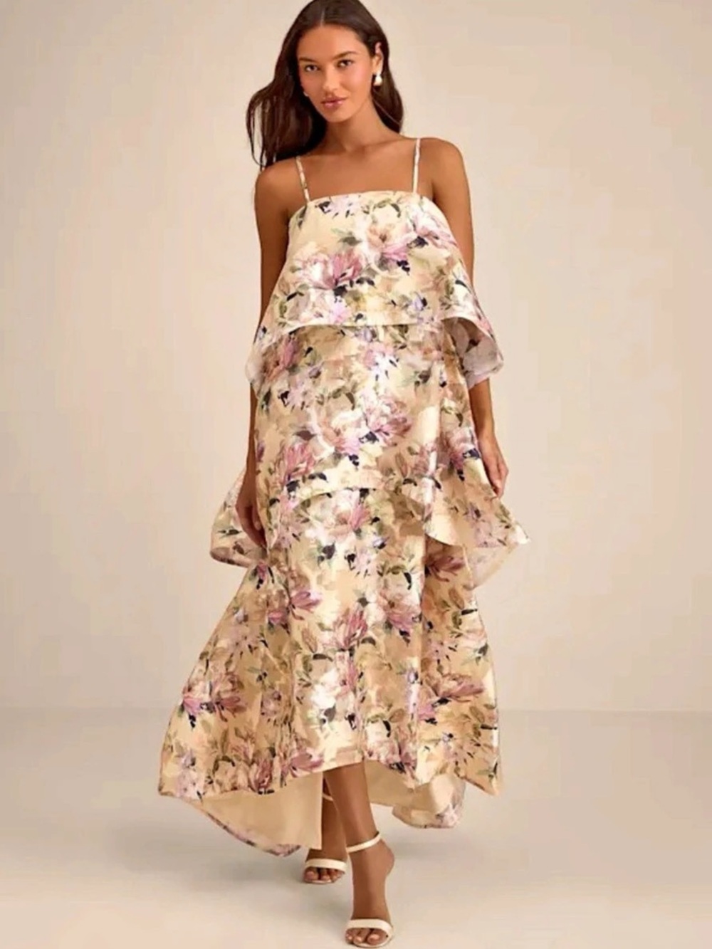 Lulus Stunning Glory Floral Jacquard Tiered Maxi Dress BRAND NEW WITH TAGS
